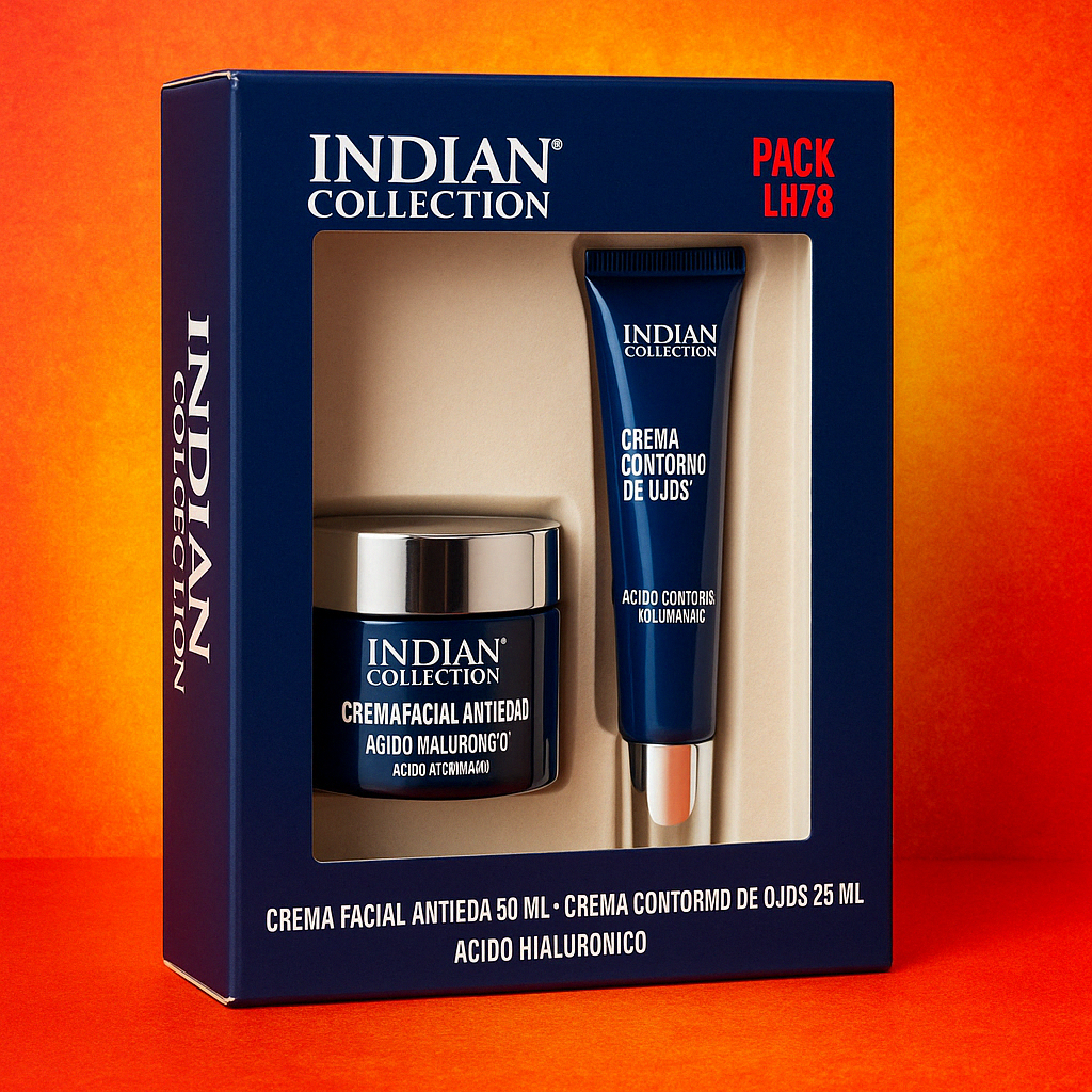 Pack Indian Collection para hombre: crema facial anti-edad de 50 ml y crema contorno de ojos de 25 ml con ácido hialurónico - Multigo Store
